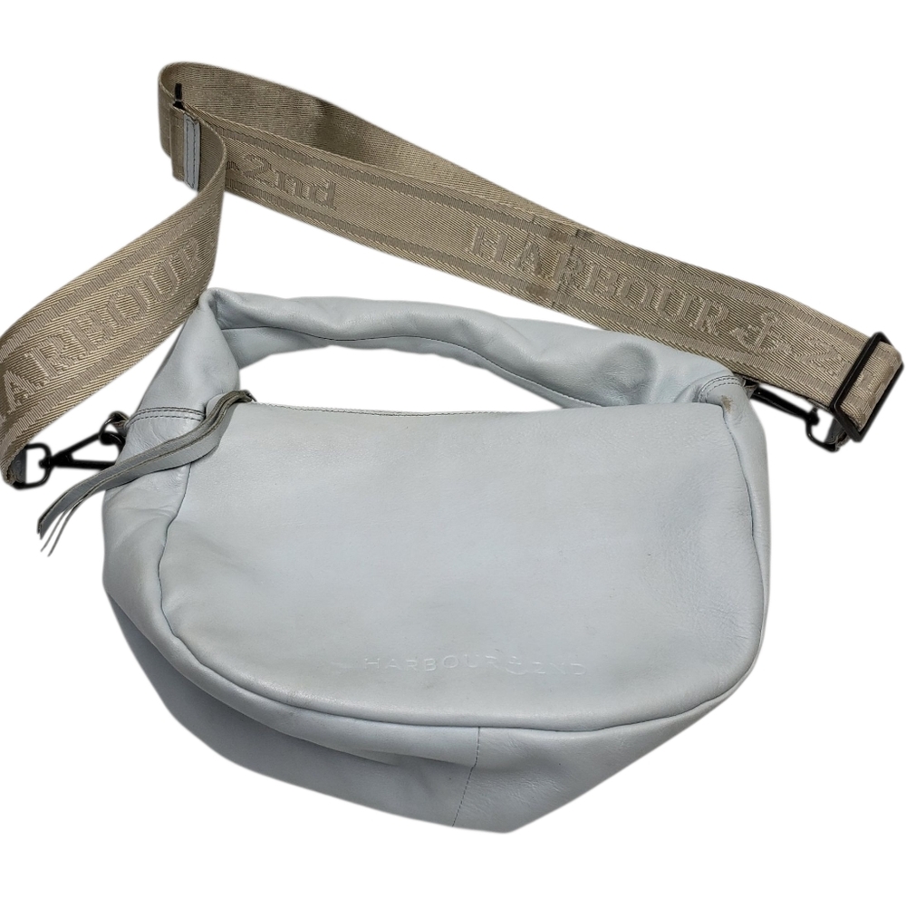 Harbour 2nd Leather Hand Bag Detachable Crossbody Guitar Strap Grey Blue